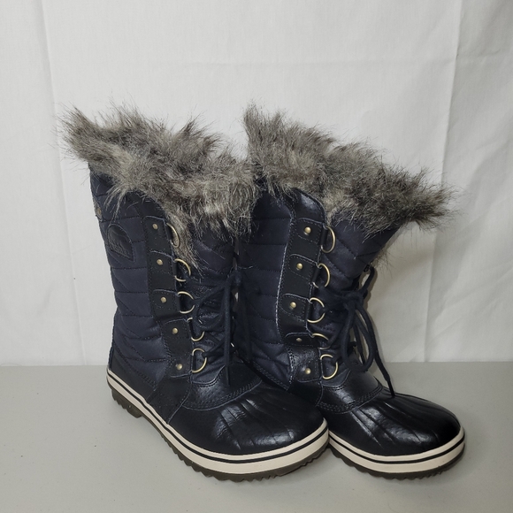Sorel Black Winter Boots with Fur Trim Size 9 - Picture 2 of 6
